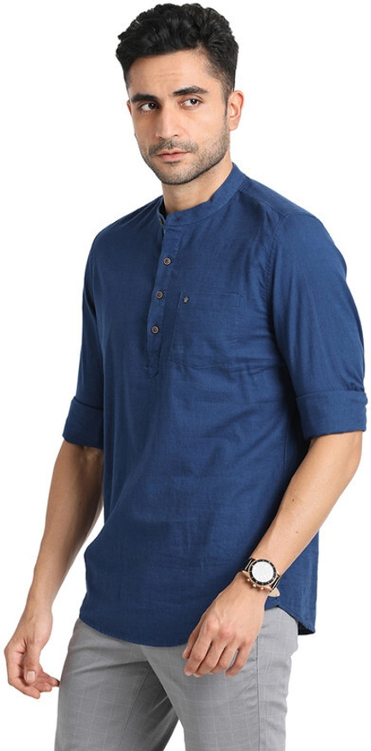 Image of TURTLE Men Solid Casual Dark Blue Shirt