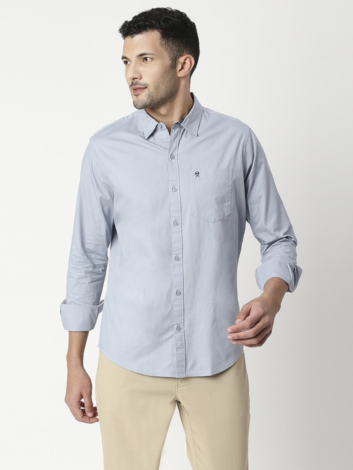 Image of THOMAS SCOTT Men Solid Casual Grey Shirt