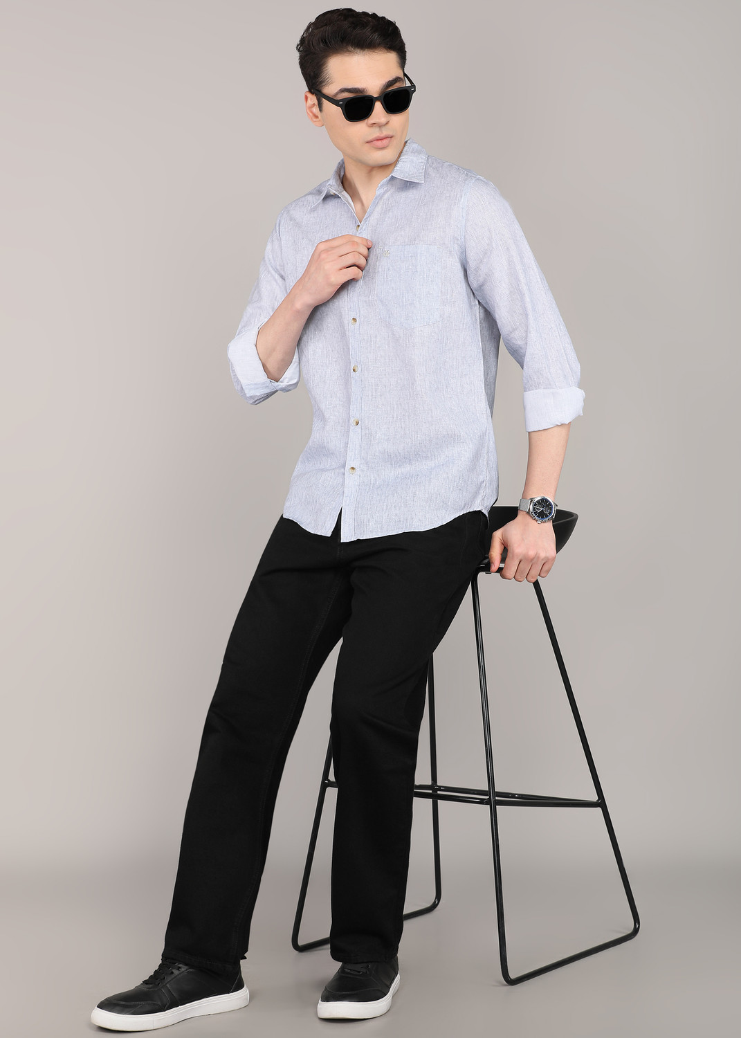 Image of WROGN Men Solid Casual Grey Shirt