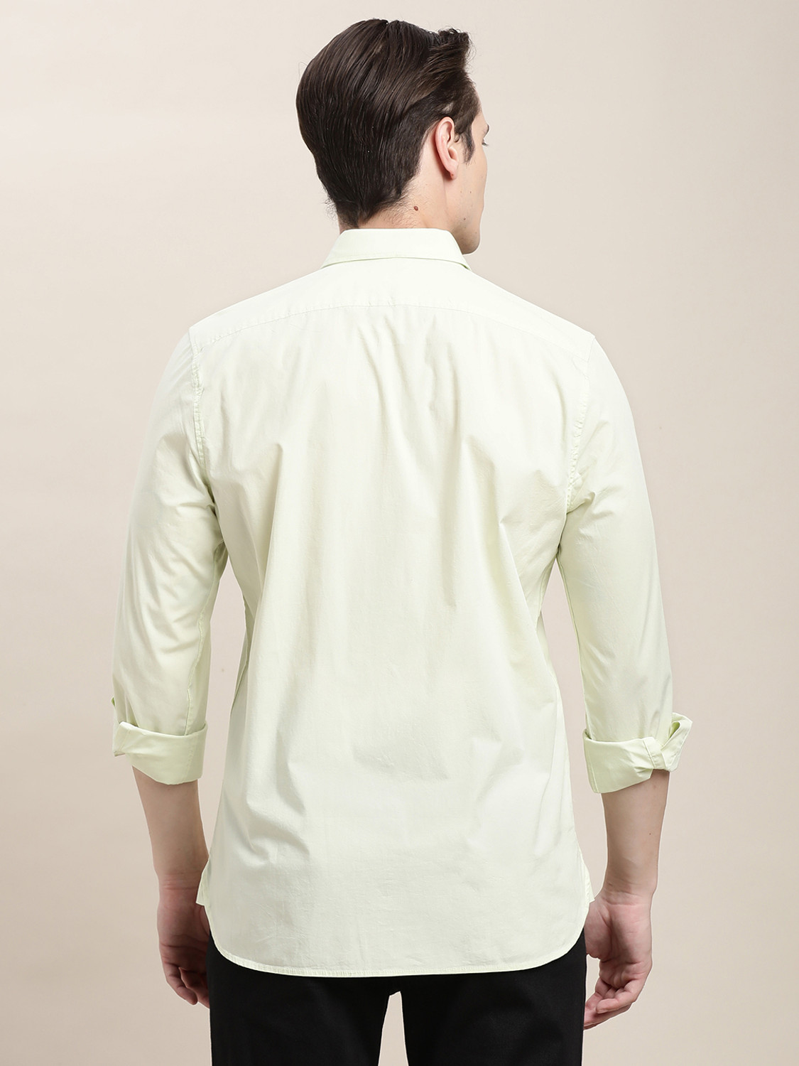 Image of TURTLE Men Solid Casual Beige Shirt