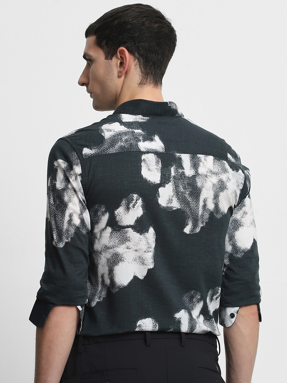 Image of MUFTI Men Printed Casual Dark Green Shirt