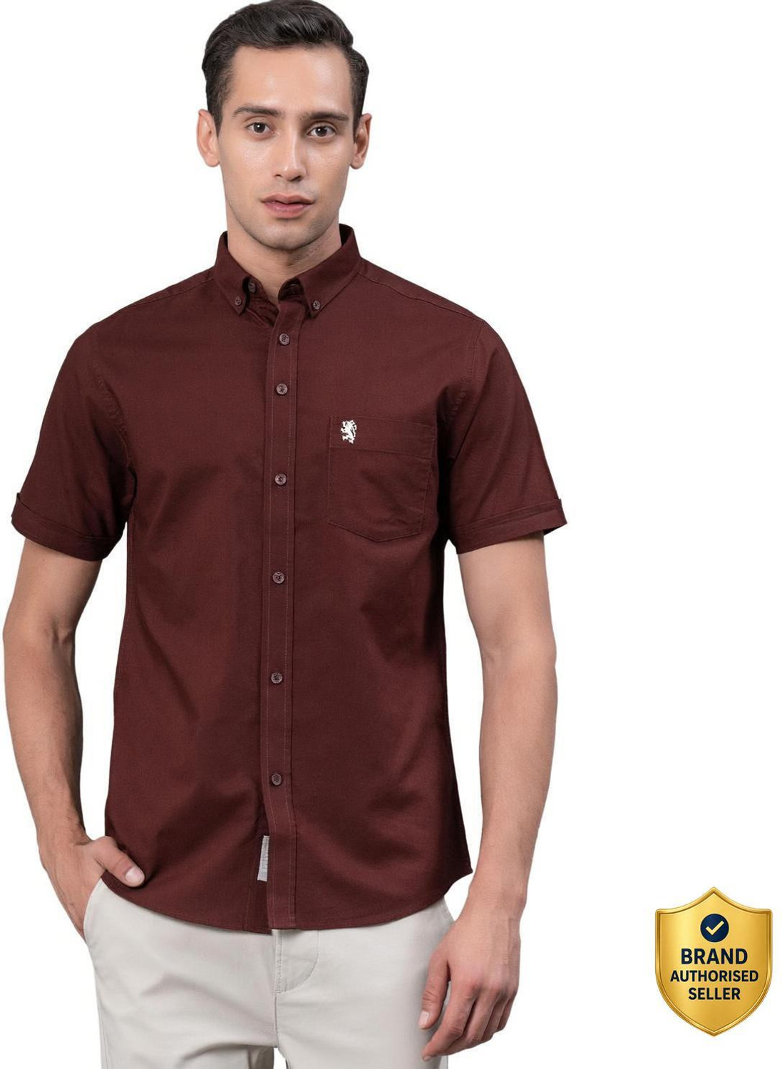 Image of RED TAPE Men Solid Casual Maroon Shirt