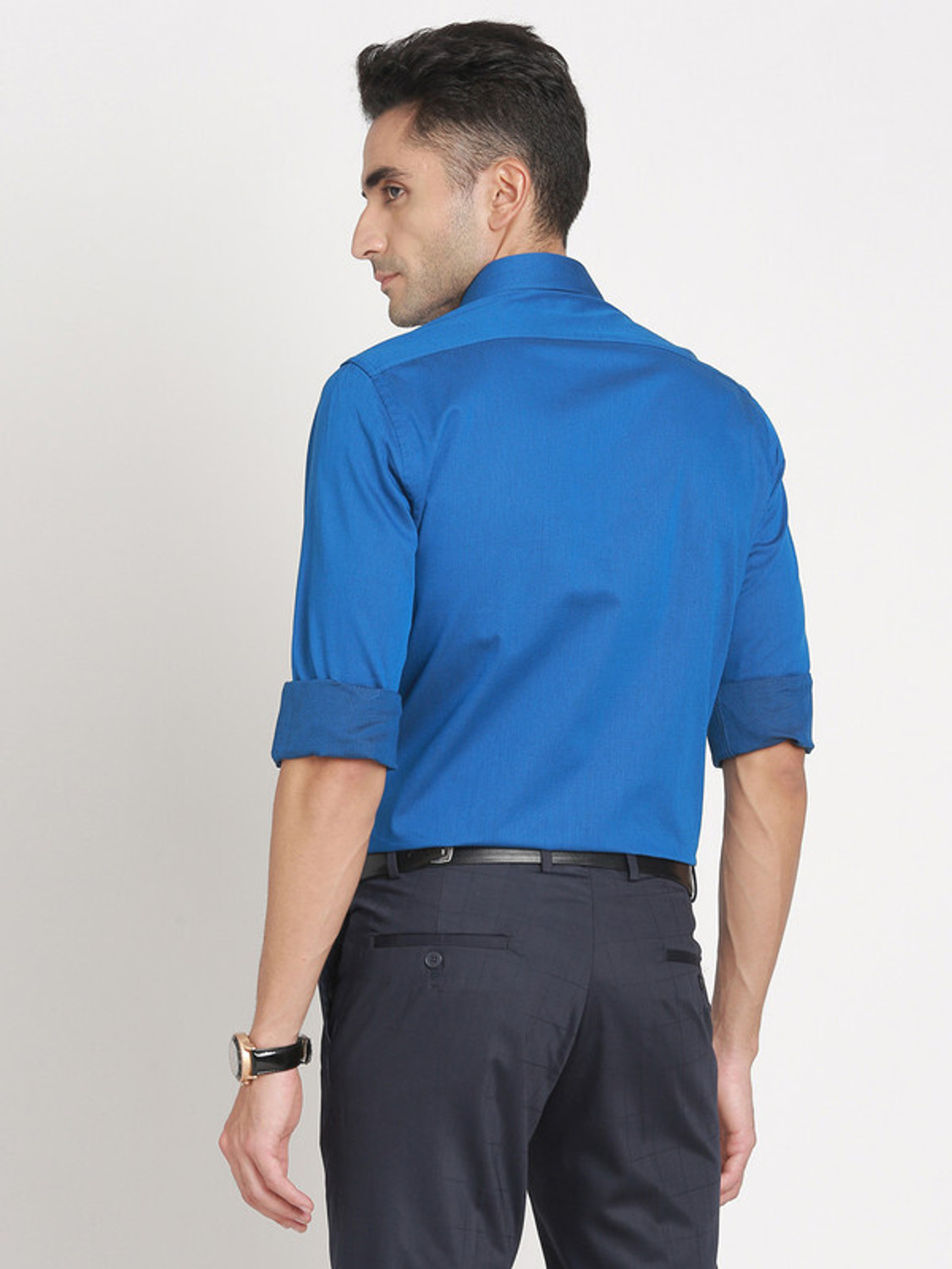 Image of TURTLE Men Solid Formal Blue Shirt