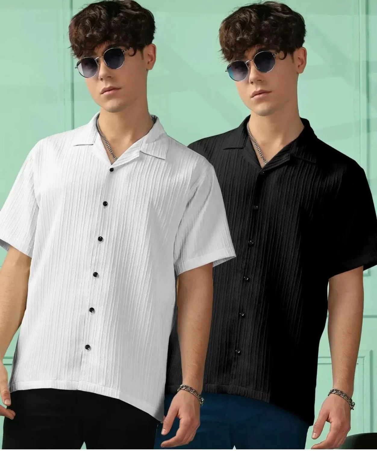 Image of VRLOOKS Men Self Design Casual White, Black Shirt