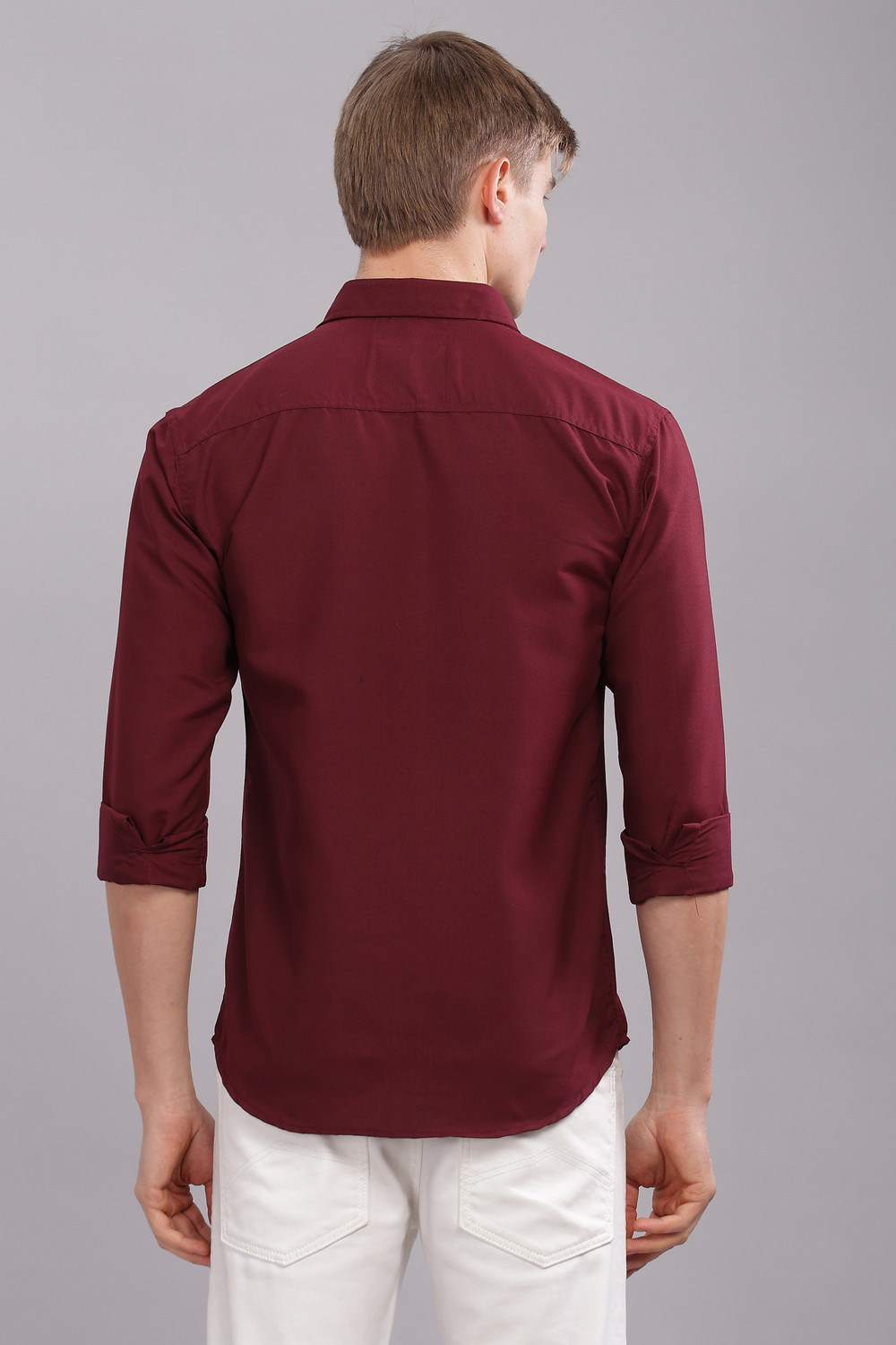Image of Uzmax Men Solid Casual Maroon Shirt