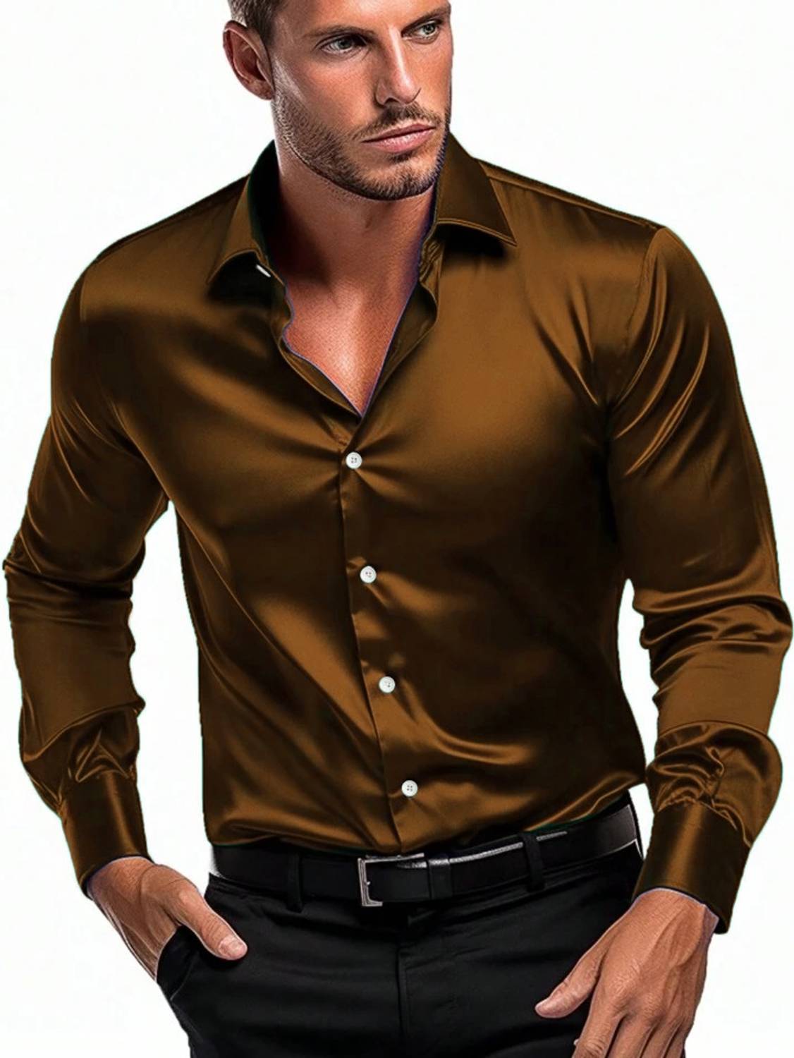 SOLSTICE Men Solid Formal Brown Shirt - Image 1
