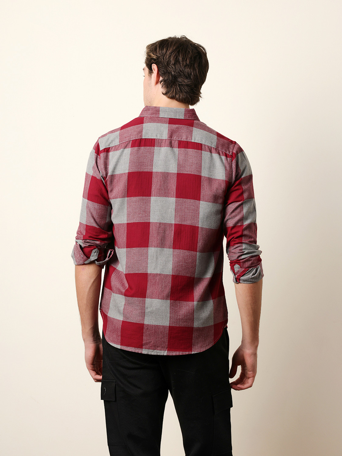 Image of THE BEAR HOUSE Men Checkered Casual Maroon Shirt