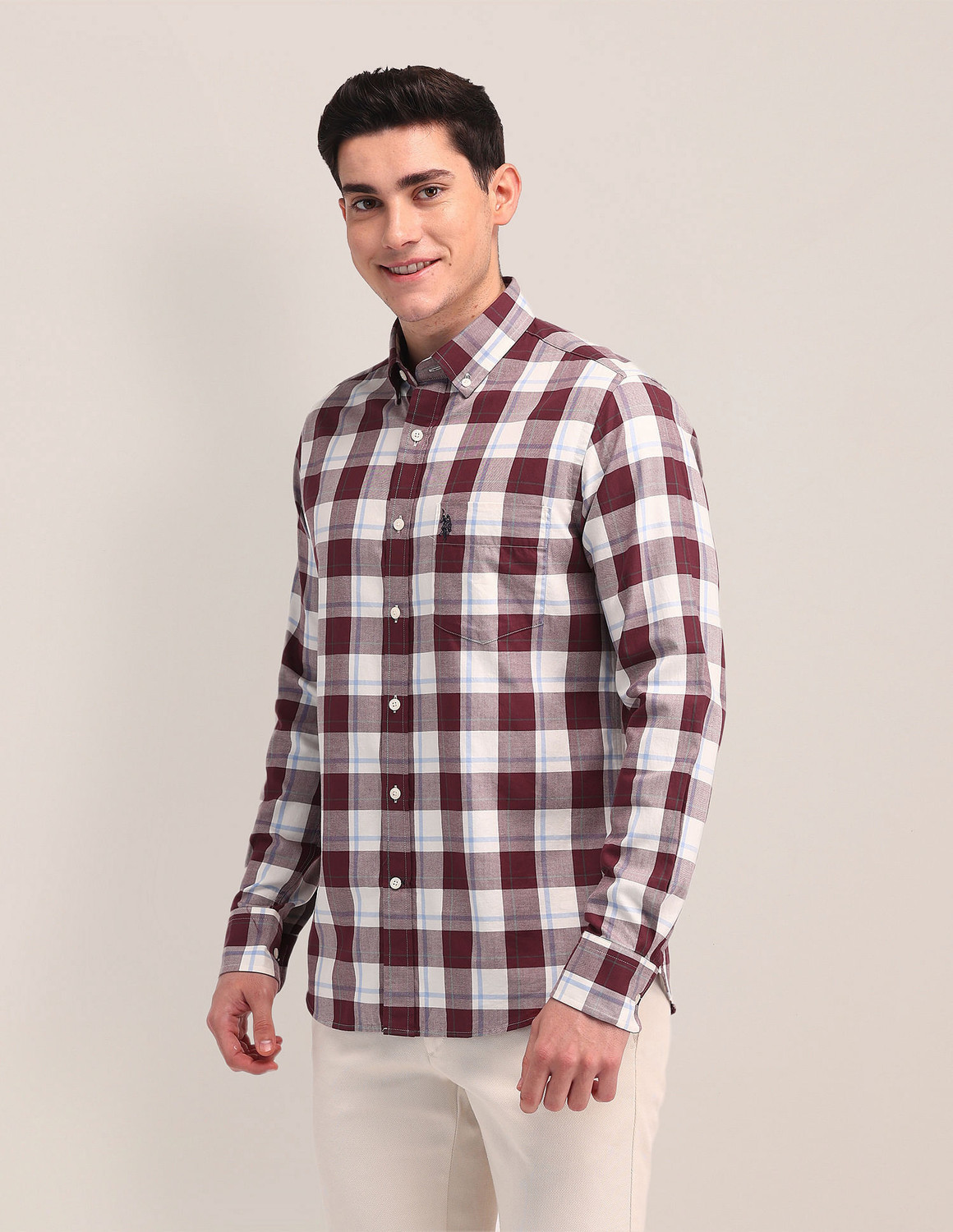 Image of U.S. POLO ASSN. Men Checkered Casual White Shirt