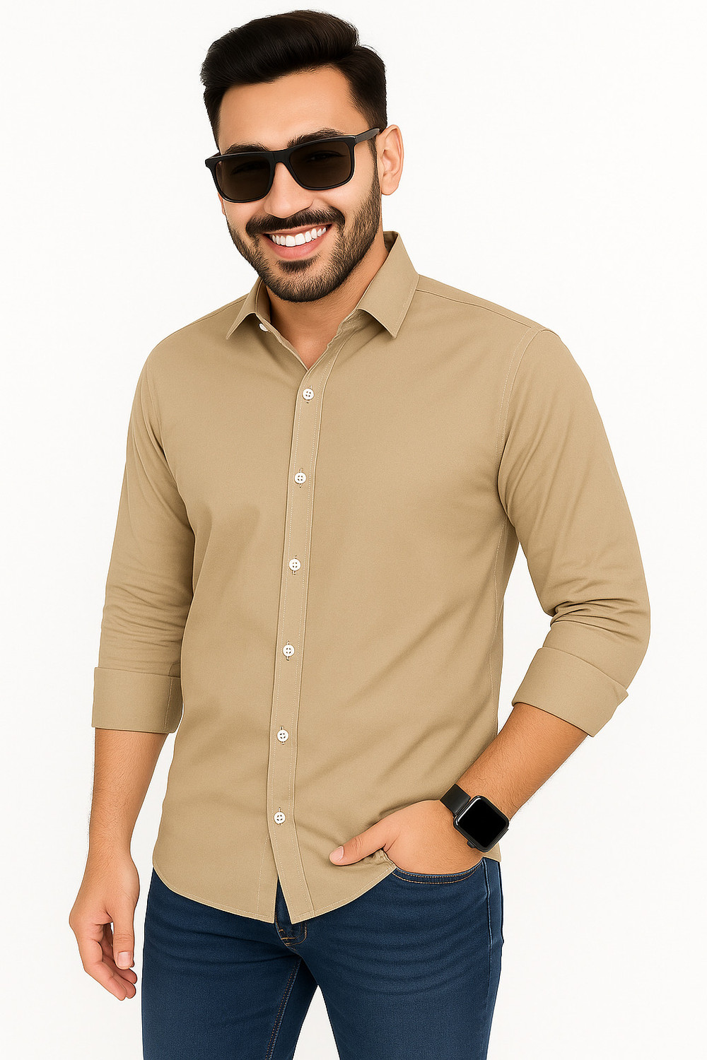 Image of youth first Men Solid Casual Cream, Black, Brown Shirt