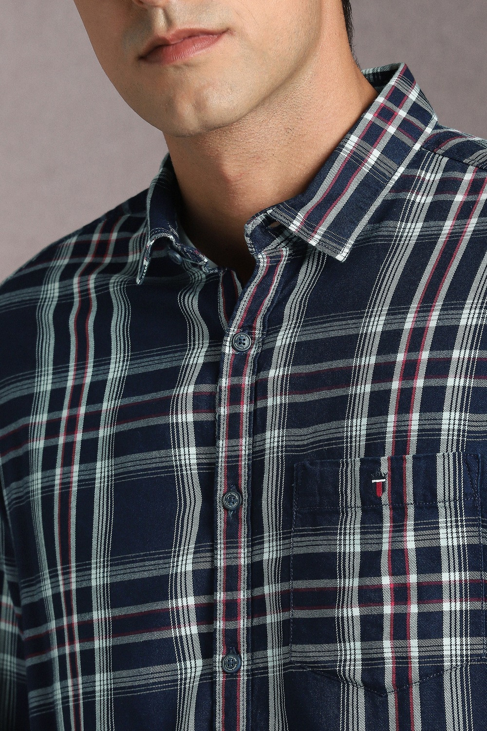Image of LOUIS PHILIPPE Men Checkered Casual Dark Blue Shirt