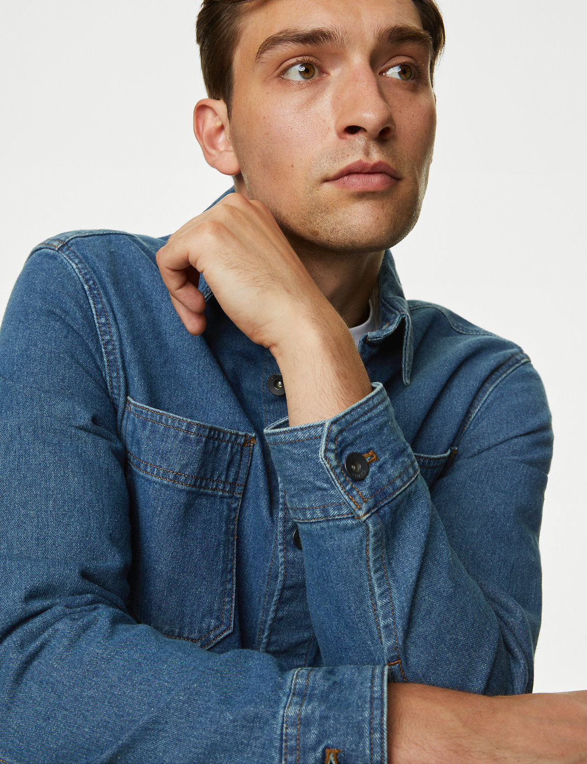 Image of MARKS & SPENCER Men Solid Casual Blue Shirt