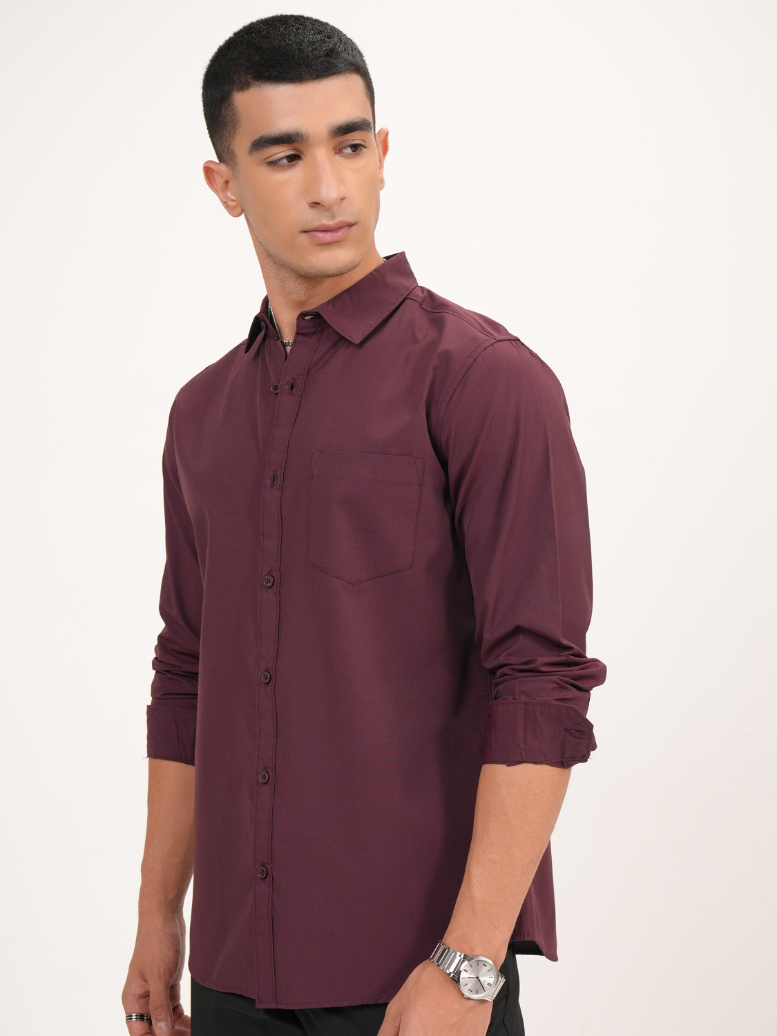 Image of HIGHLANDER Men Solid Formal Brown Shirt