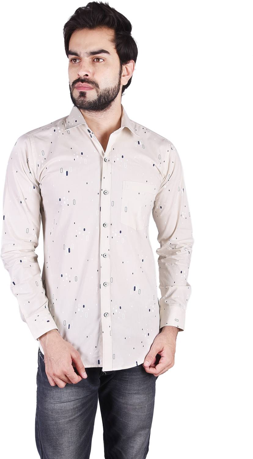 BlackLilly Men Printed Formal Cream Shirt