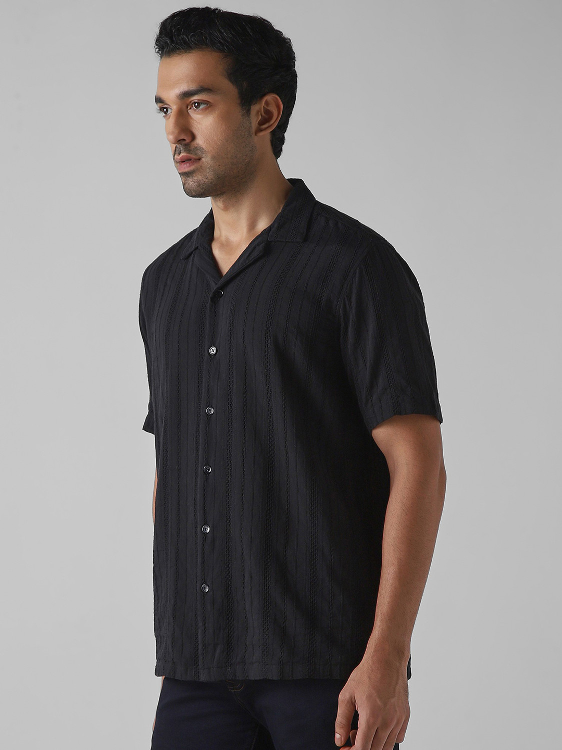 Image of MUFTI Men Solid Casual Black Shirt