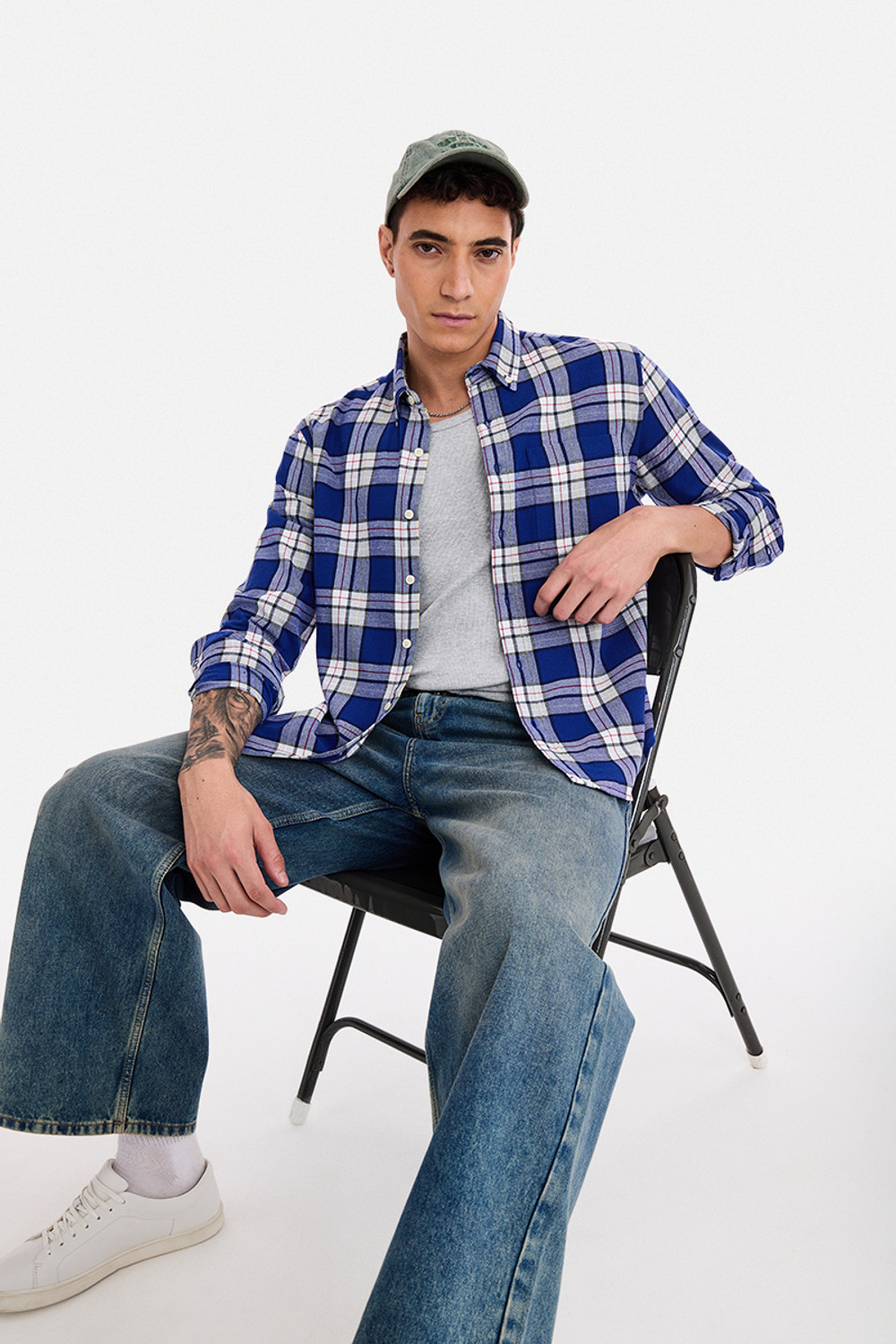 Image of Snitch Men Checkered Casual Blue Shirt
