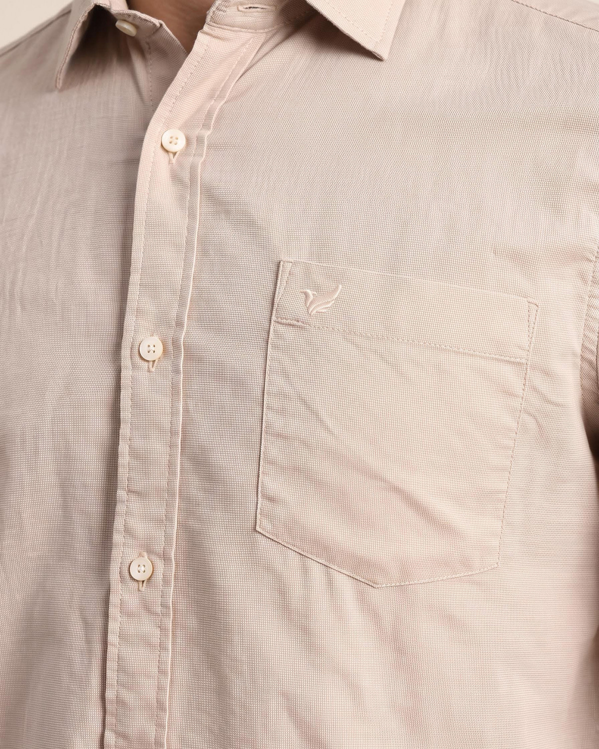 Image of Blackberrys Men Self Design Casual Cream Shirt