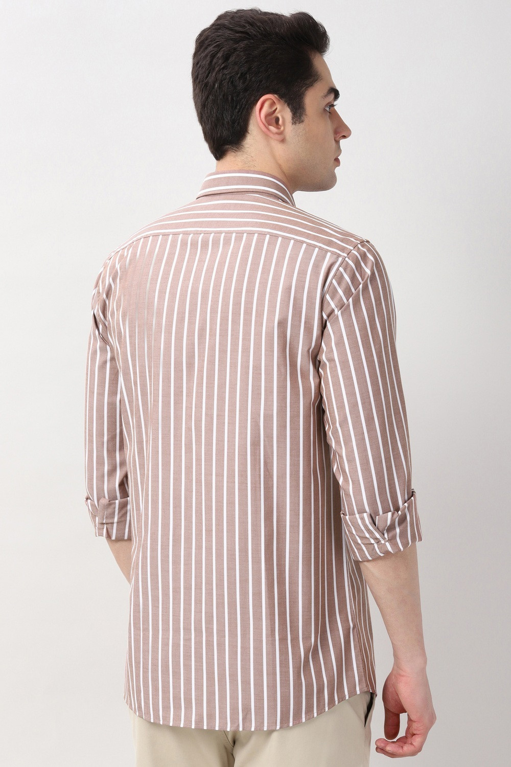 Image of PETER ENGLAND Men Striped Casual Brown Shirt
