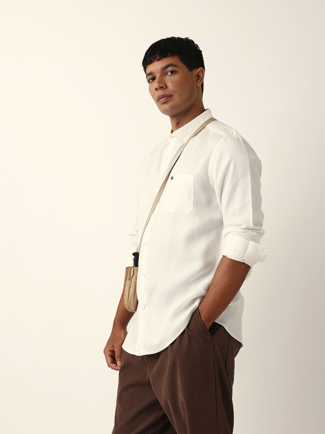 Image of THE BEAR HOUSE Men Solid Casual White Shirt