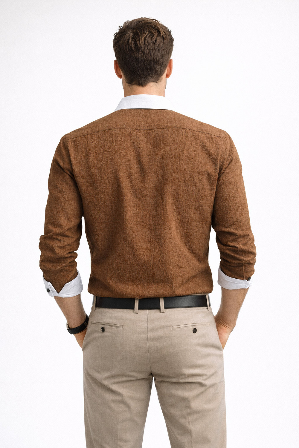 Image of LEVINTA Men Solid Casual Brown Shirt