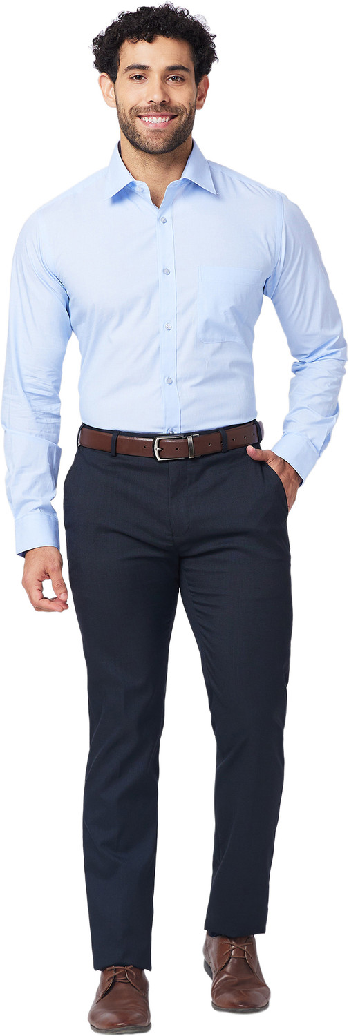 Image of Raymond Men Self Design Formal Blue Shirt