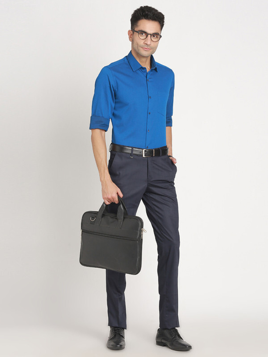Image of TURTLE Men Solid Formal Blue Shirt