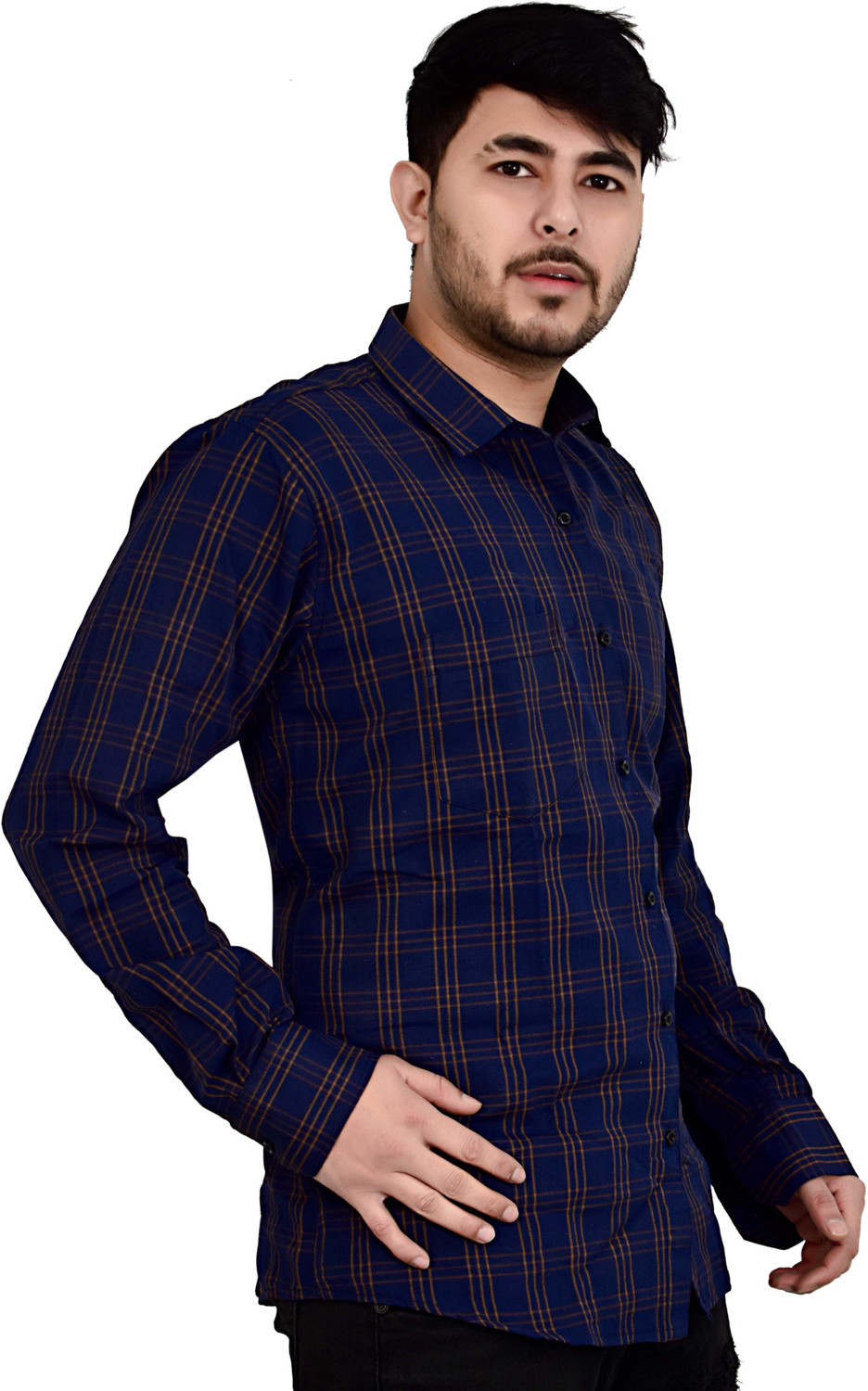Image of Marc Laurent Men Checkered Casual Brown, Blue Shirt