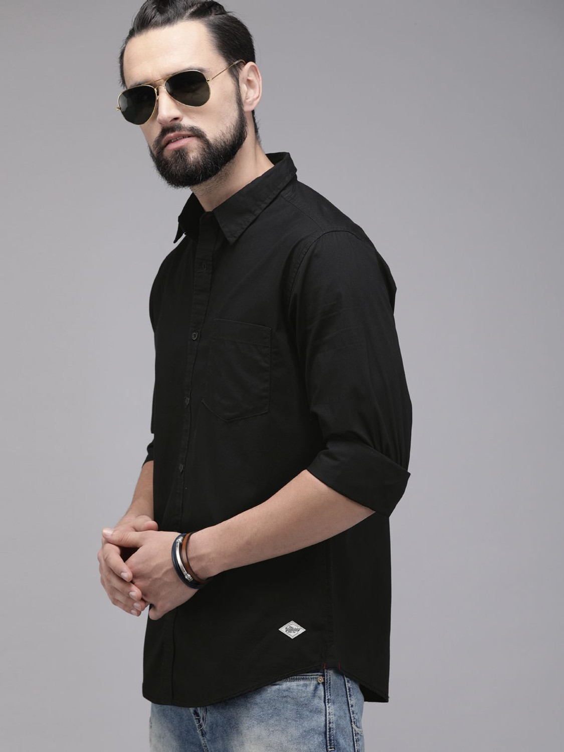 Image of Roadster Men Solid Casual Black Shirt