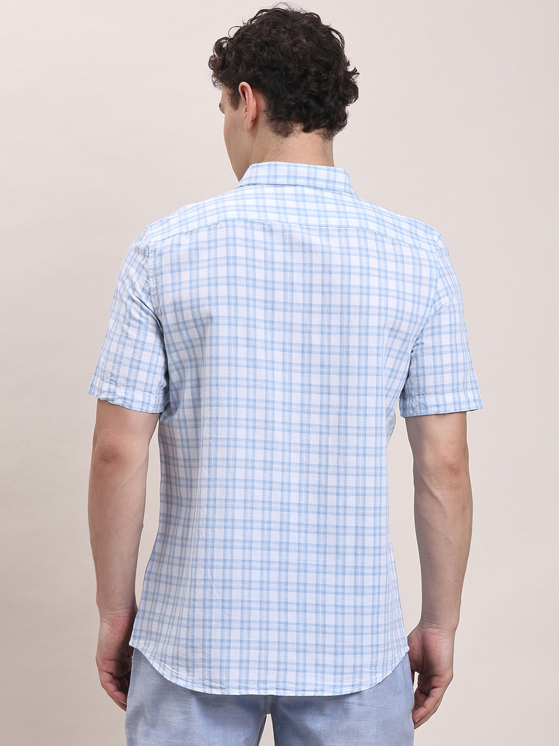 Image of TURTLE Men Checkered Casual Light Blue Shirt