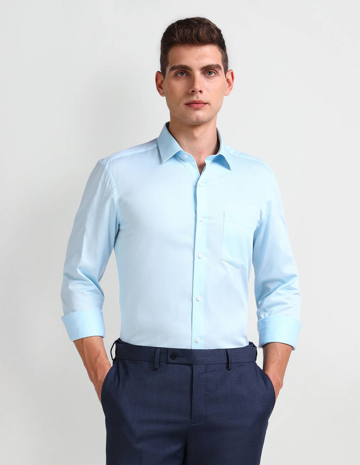 ARROW Men Self Design Formal Blue Shirt