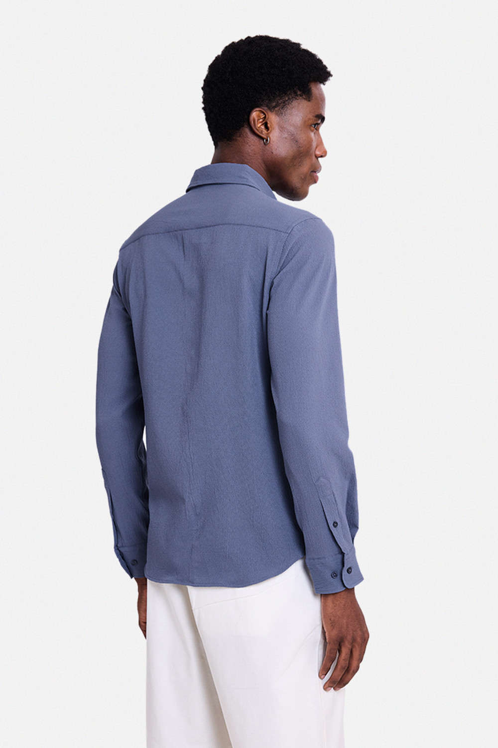 Image of Snitch Men Solid Casual Blue Shirt