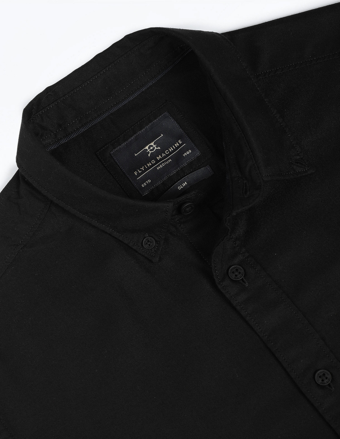 Image of FLYING MACHINE Men Solid Casual Black Shirt