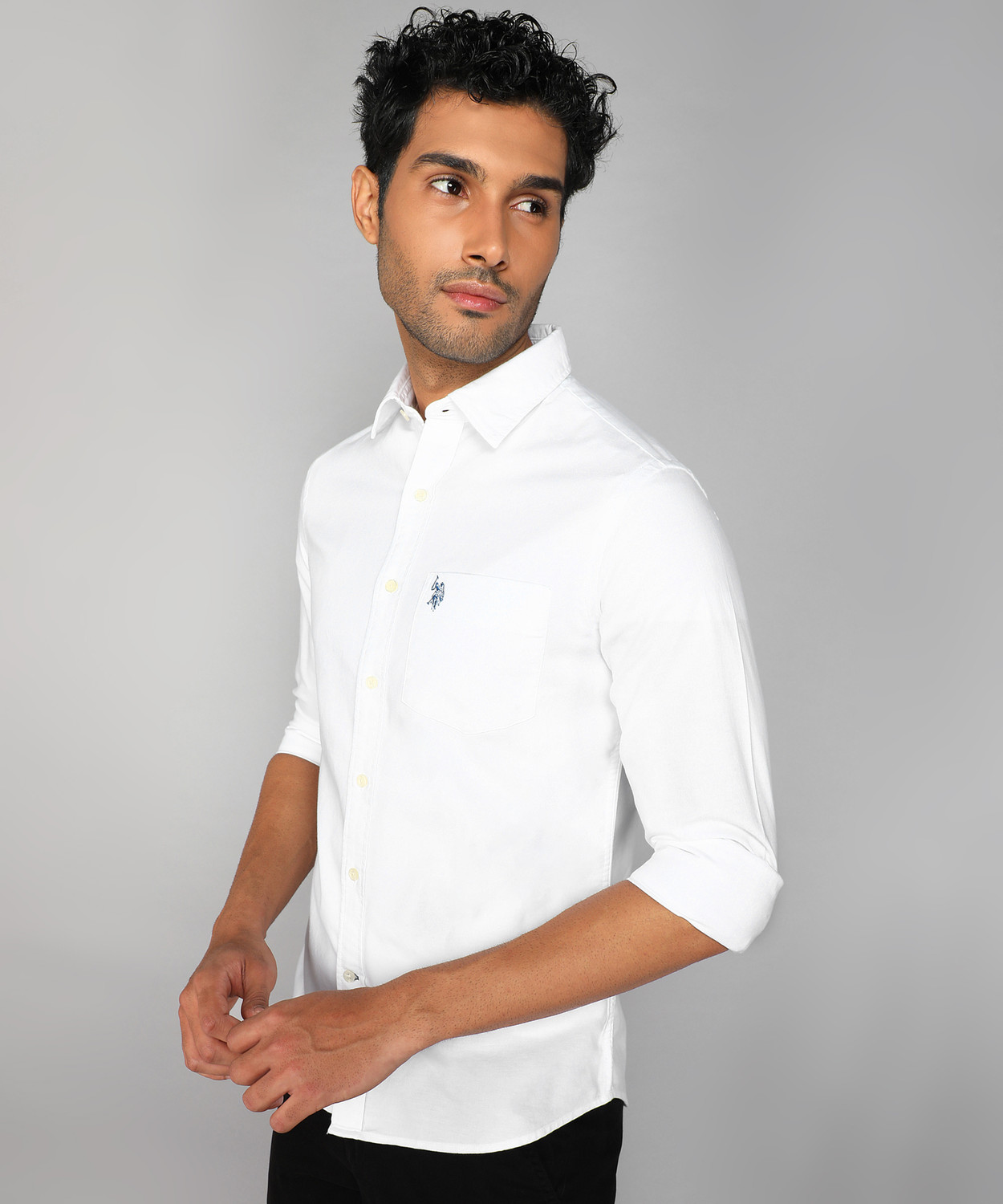 Image of U.S. POLO ASSN. Men Solid Casual White Shirt