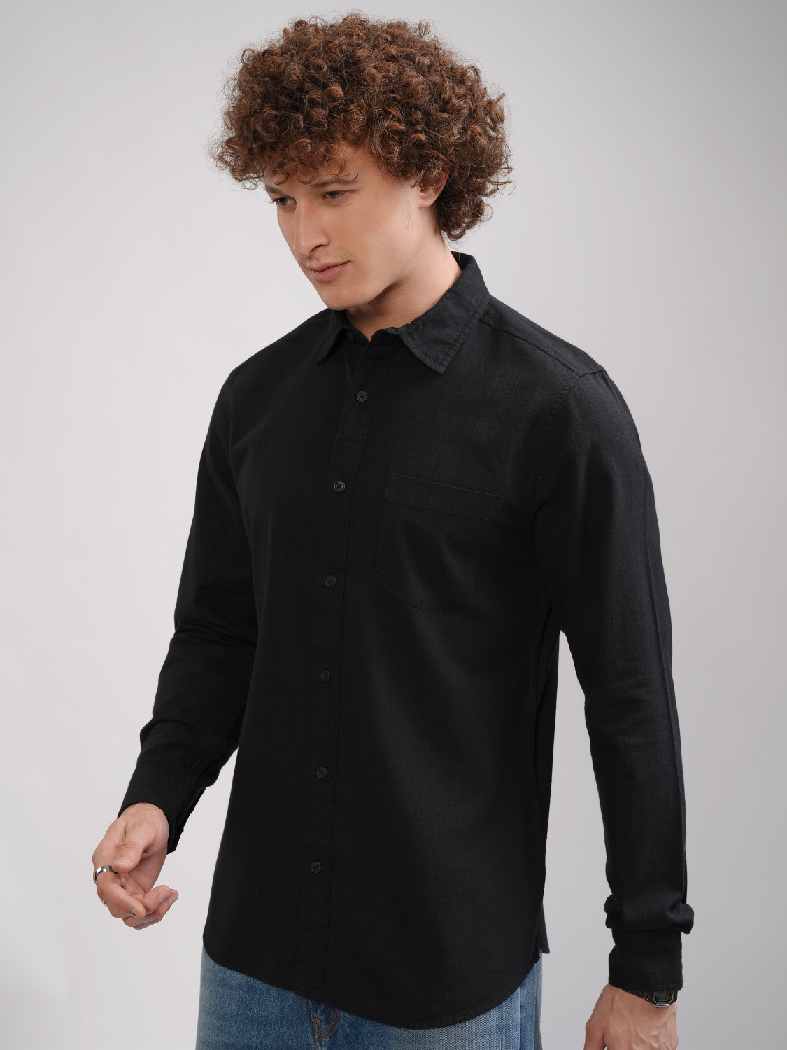 Image of HIGHLANDER Men Striped Casual Black Shirt