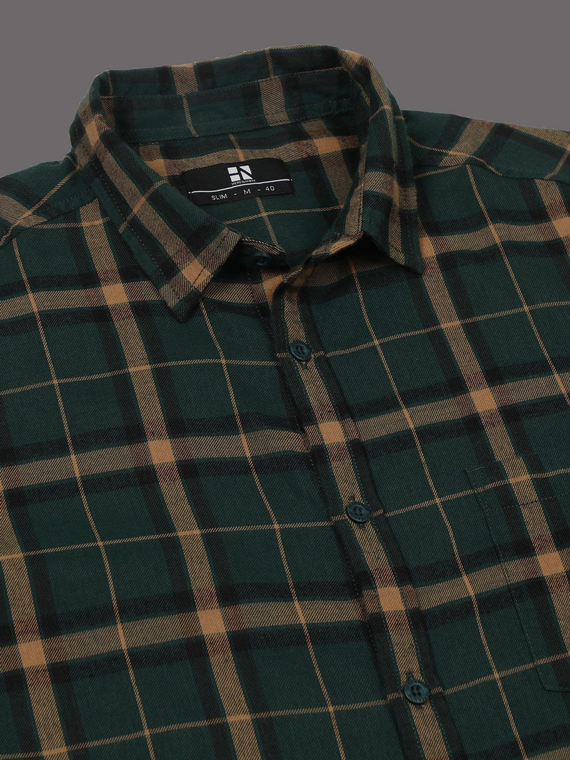Image of HERE&NOW Men Checkered Casual Green Shirt