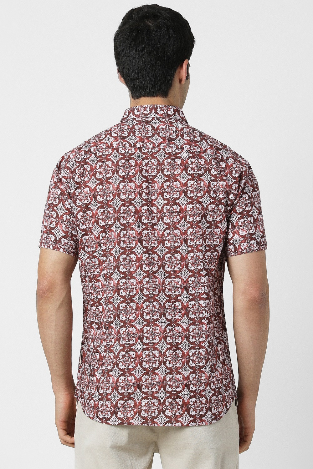 Image of VAN HEUSEN Men Printed Party Maroon Shirt