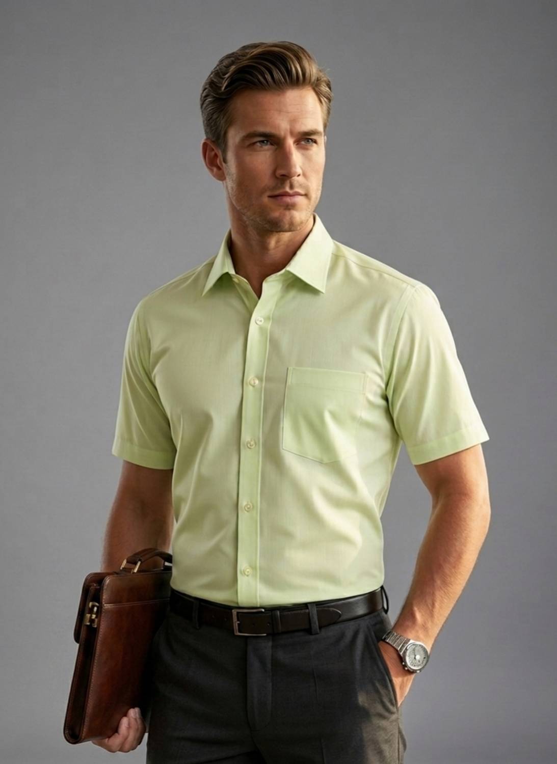 Appel Touch Men Solid Formal Green Shirt