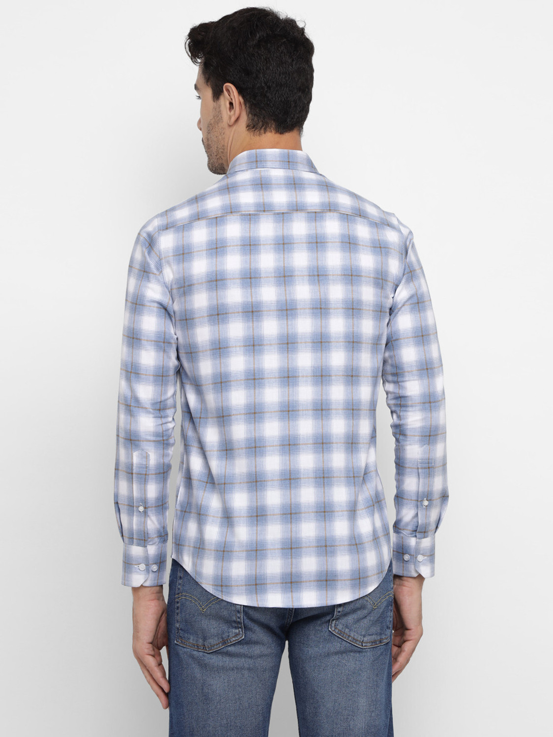 Image of Allen Cooper Men Checkered Casual Blue, White Shirt