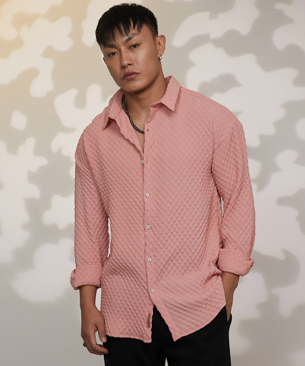 Image of CAHOOT Men Checkered Casual Pink Shirt