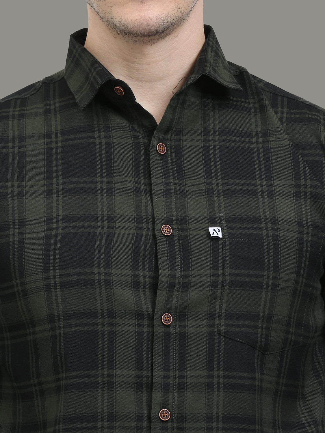 Image of ALLWIN PAUL Men Checkered Casual Dark Green Shirt