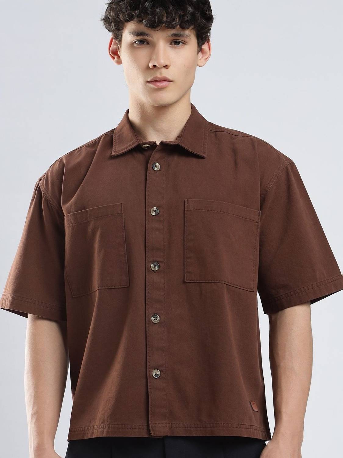 HERE&NOW Men Solid Casual Brown Shirt - Image 5