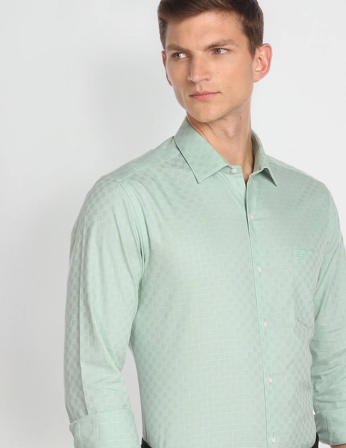 ARROW Men Checkered Formal Green Shirt