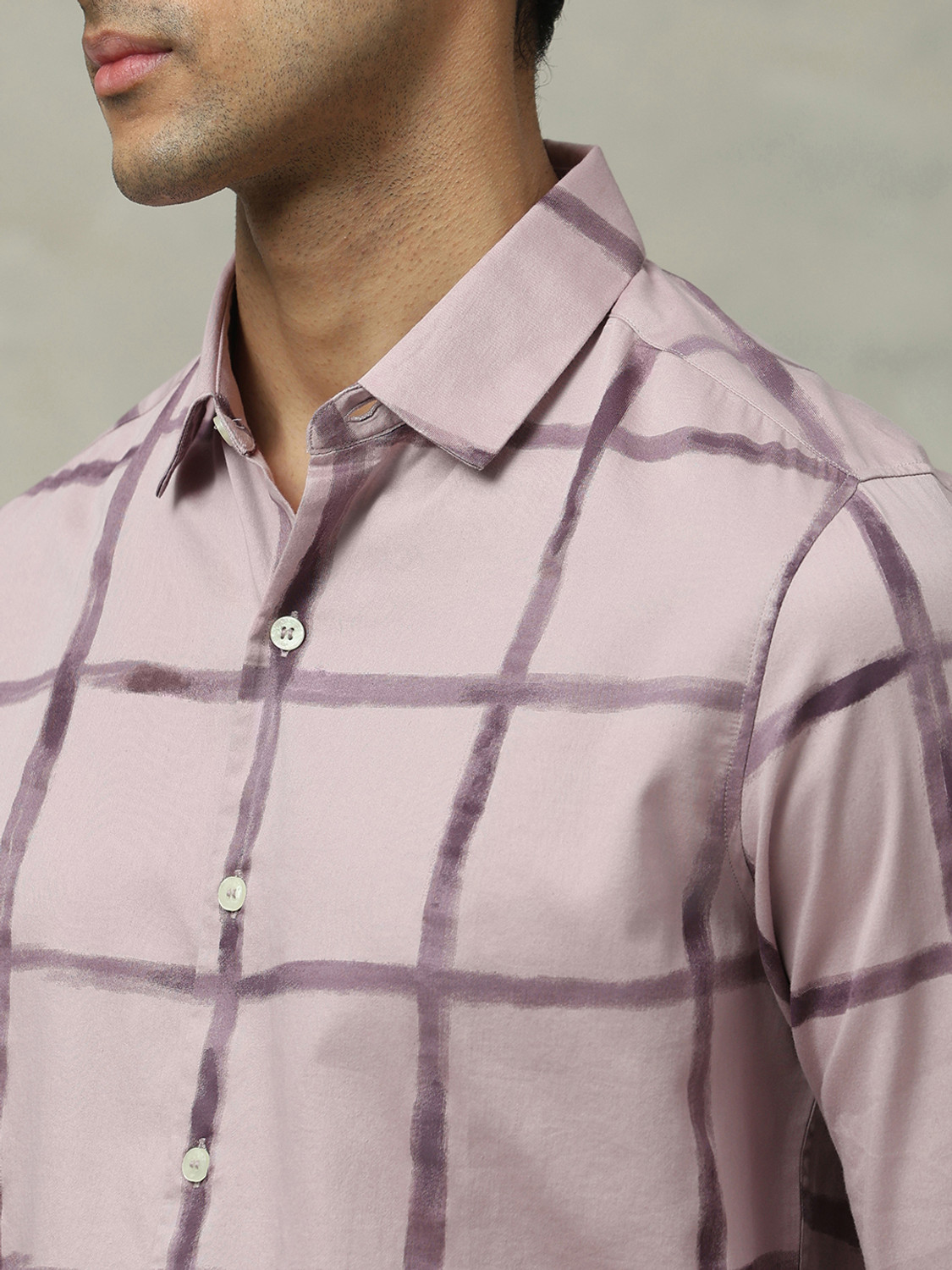 Image of MUFTI Men Checkered Casual Purple Shirt