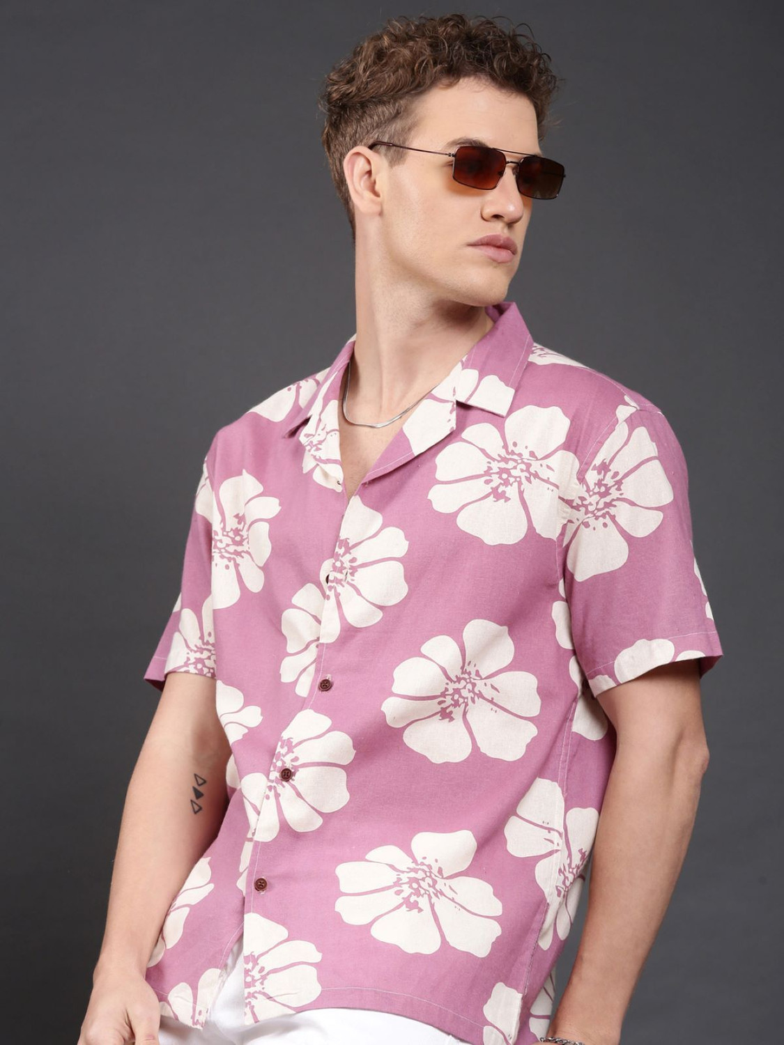 Image of Voroxy Men Printed Casual Pink Shirt