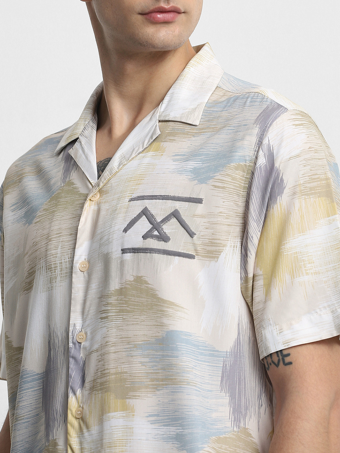 Image of MUFTI Men Printed Casual Beige Shirt