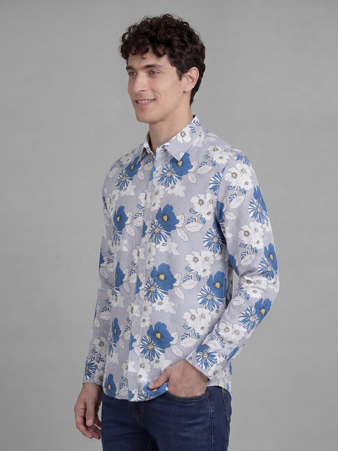 Image of BEING HUMAN Men Regular Fit Floral Print Spread Collar Casual Shirt