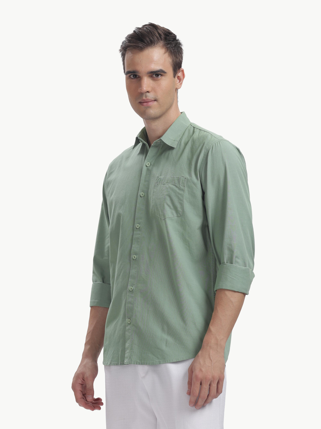 Image of BLUE SQUAD Men Solid Casual Green Shirt