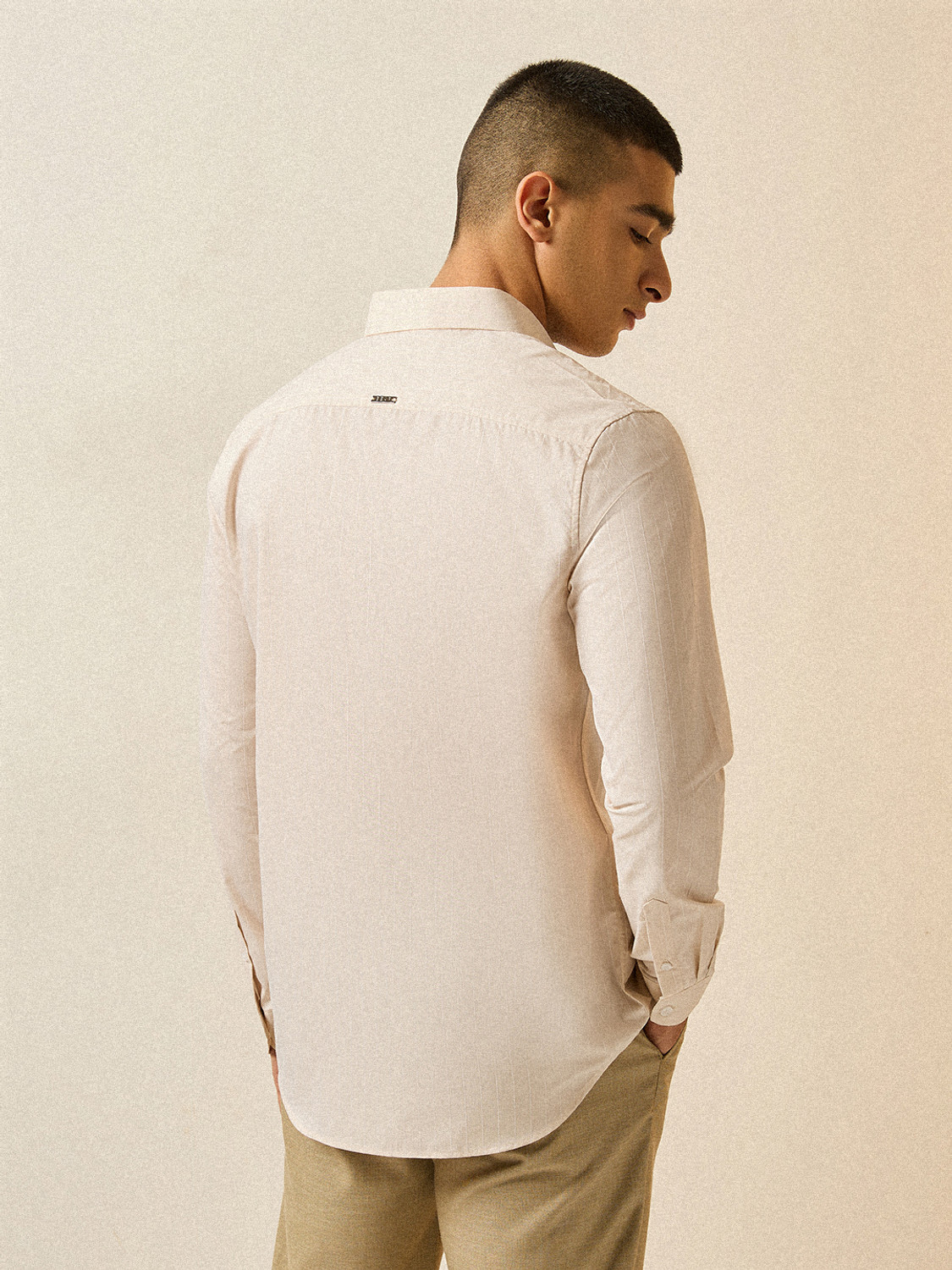 Image of THE BEAR HOUSE Men Striped Casual Beige Shirt