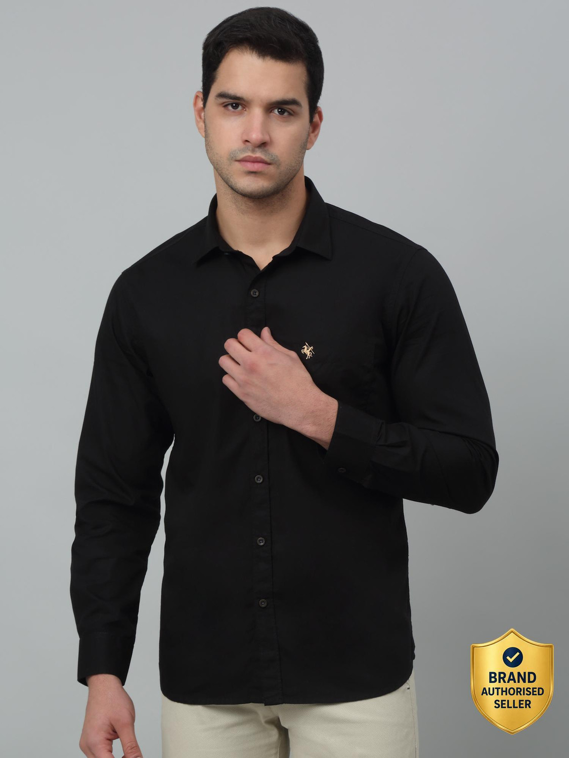 Image of CANTABIL Men Solid Casual Black Shirt