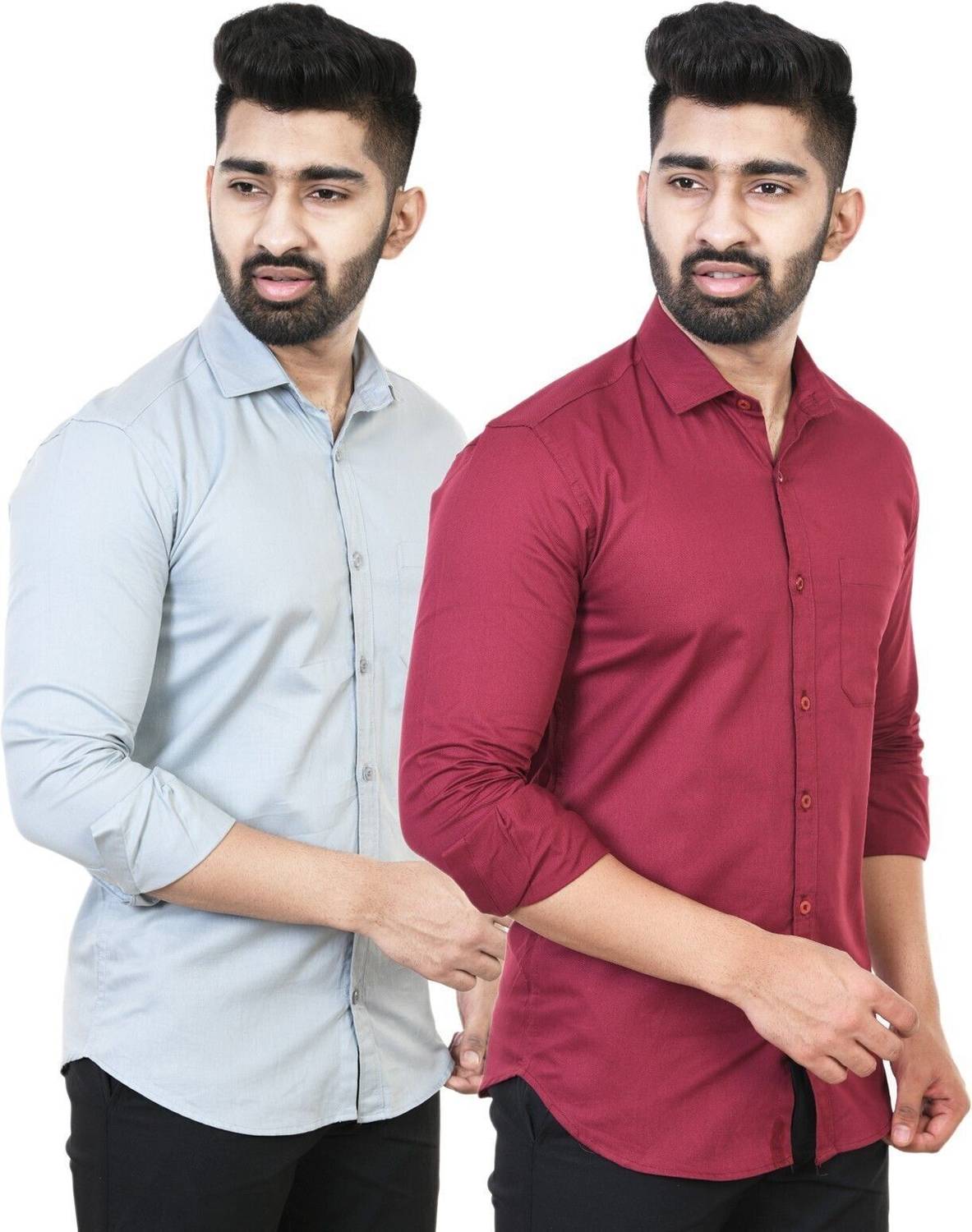 Feel high Men Regular Fit Solid Spread Collar Casual Shirt (Pack