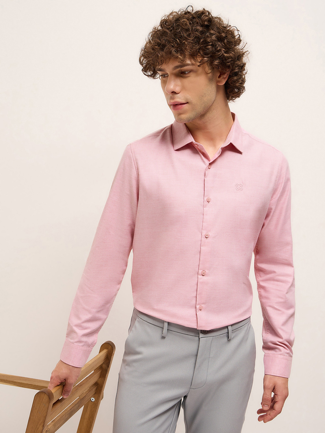 Image of THE BEAR HOUSE Men Solid Formal Pink Shirt